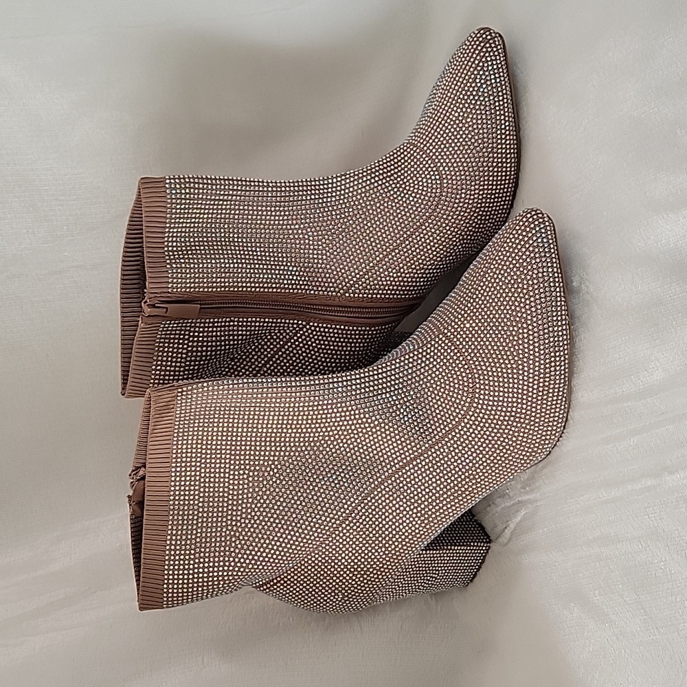 Torrid stretch knit embossed bootie in taupe. Women's size 12W